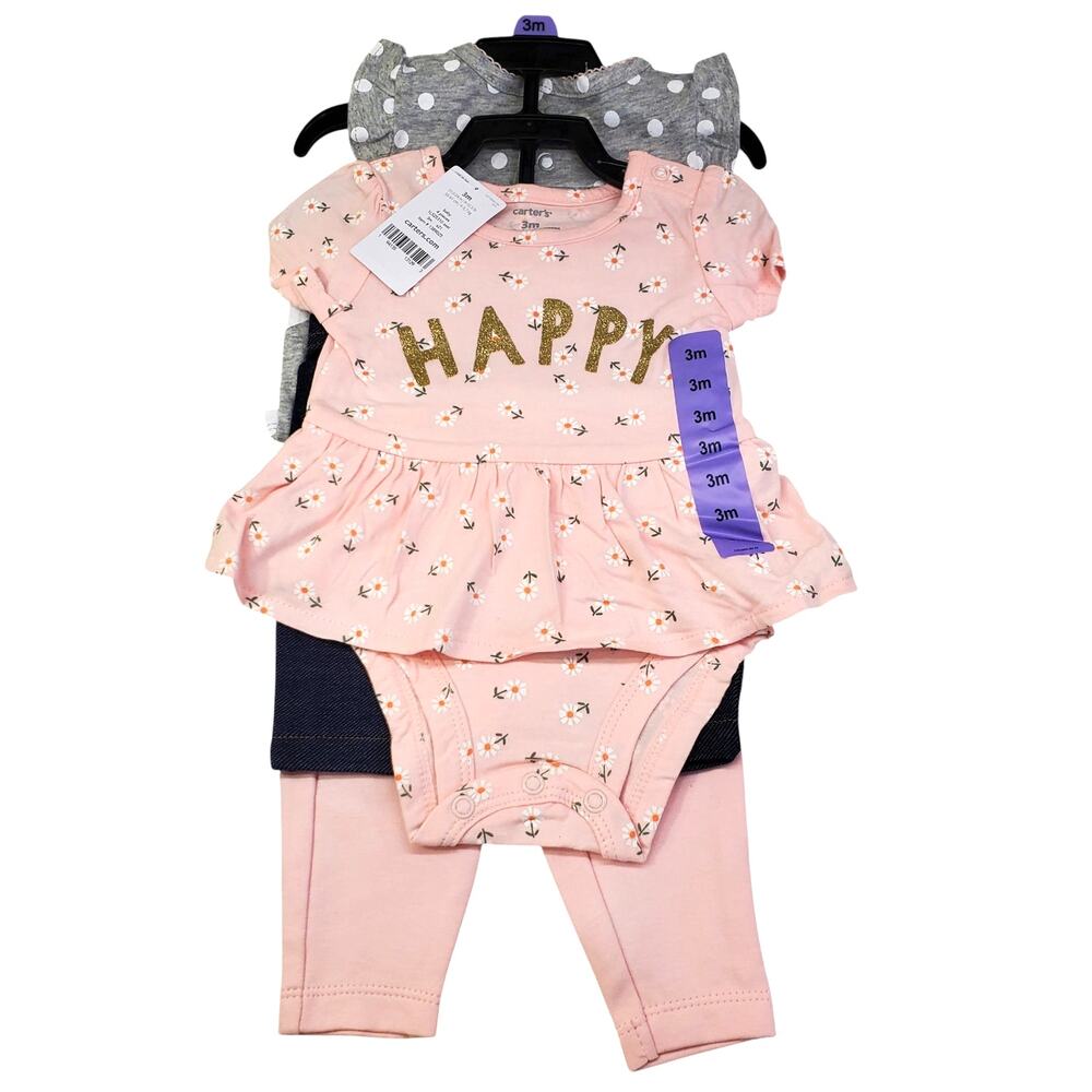 Carters Baby Girls 4 Piece Set Happy Pink Size 3 Months NEW